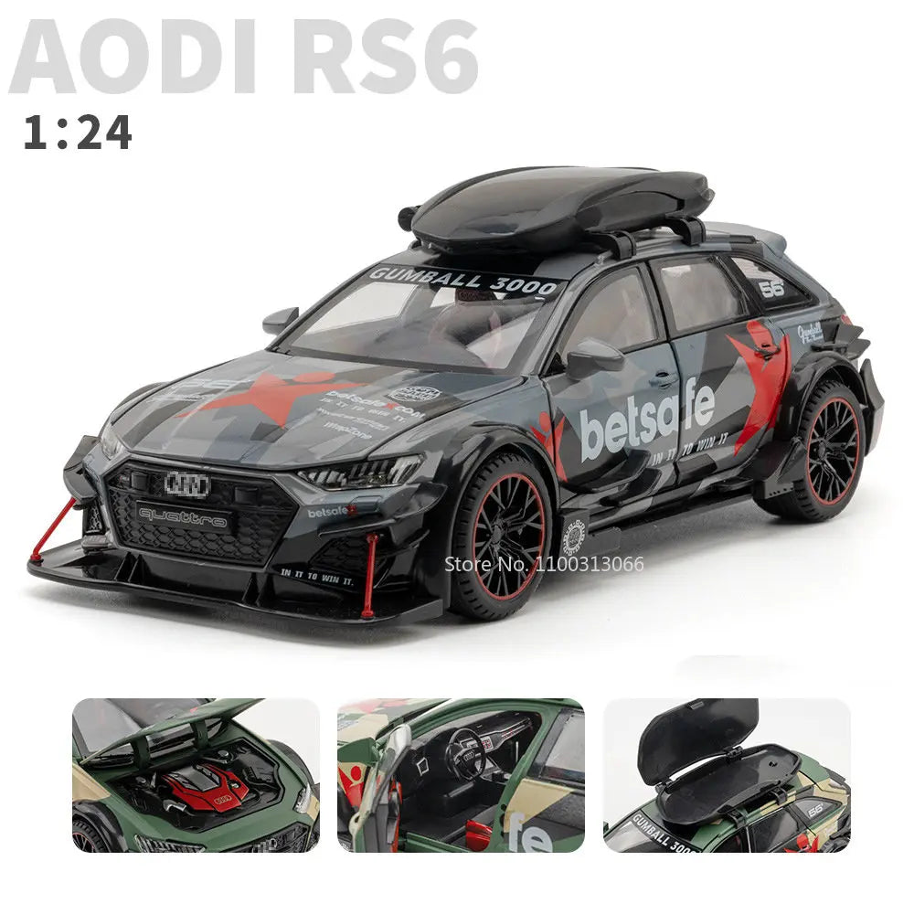 1/24 Audi RS6 Modified Vehicles Car Model Toys Alloy Diecast  With Pull Back Light & Sound Model Cars Boys Gifts For Children