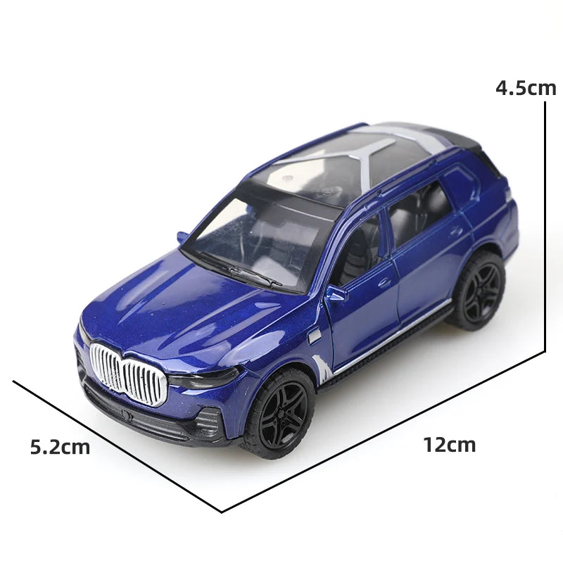 (Bagged) 1/36 scale replica X5 off-road toy car model, die-cast metal, boy's toy, three doors can be opened, pullback function.