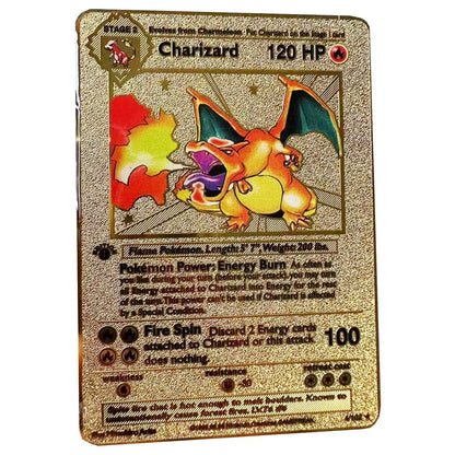2025 NEW Pokemon Metal Card 10000 Points Arceus Charizard Super Card Golden English Mewtwo Vmax GX EX Anime Collection Cards Gif