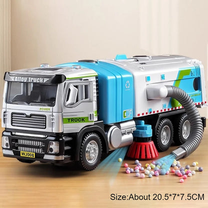 1:50 Electric Vacuum Cleaner Sweeper Garbage Truck Model Toy Alloy Diecast Light Sound Engineering Vehicle Gifts for Children