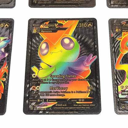 55Pcs/box Rainbow Pokemon Gold Cards Vmax GX EX Silver Black Flash Cards English Battle Trainer Booster Game Card