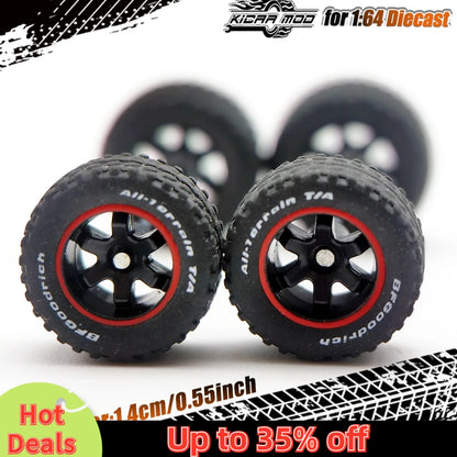1/64 14mm Rubber Tires Tyre band letter & Diecast Car Wheels for 1:64 For Off-Road Dedicated to Pickup Trucks,Large Sedan(1 Set)