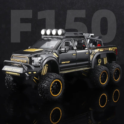 1:24 Pickup Trucks for Boys F150 Raptor Diecast Metal Model Car With Sound and Light for Kids Age 3 Year and Up