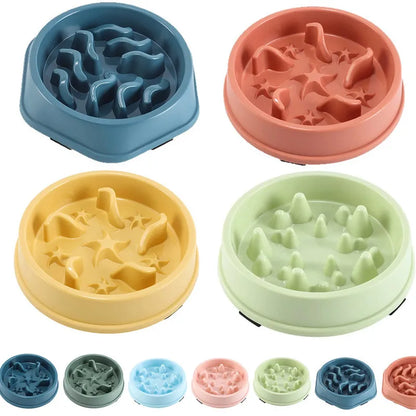 Pet supplies Cat Dog Slow Food Bowl Fat Help Healthy Round Anti-choking Thickened And Non-slip Multiple Colors Shapes