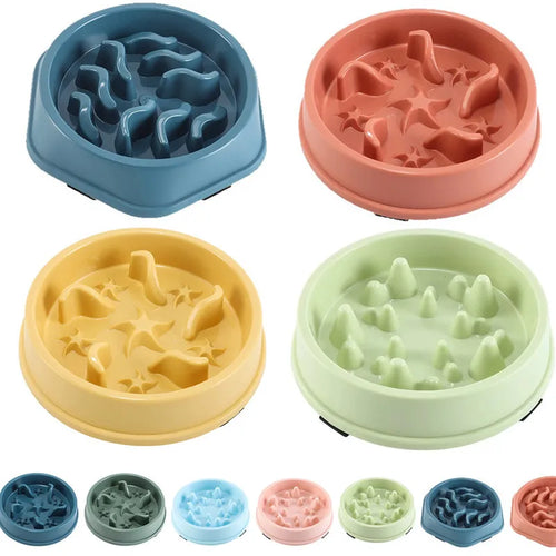 Pet supplies Cat Dog Slow Food Bowl Fat Help Healthy Round Anti-choking Thickened And Non-slip Multiple Colors Shapes