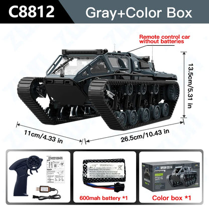 C8812/ C8812 MAX LED Light Full Scale Tracked Tank Simulation Model Toy RC Car Drift Remote Control Off-Road Vehicle for Kids