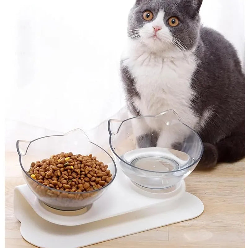 Cat Bowls, Cat Food Bowls Elevated Tilted, Anti Vomiting Kitty Bowl for Puppy and Bunny, Orthopedic for Indoor Cats