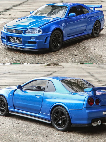 1:32 GTR R34 Super Racing Car Alloy Diecast Exquisite Model Fast Furious Sound Light Simulated Children Birthday Gift Boy Toy