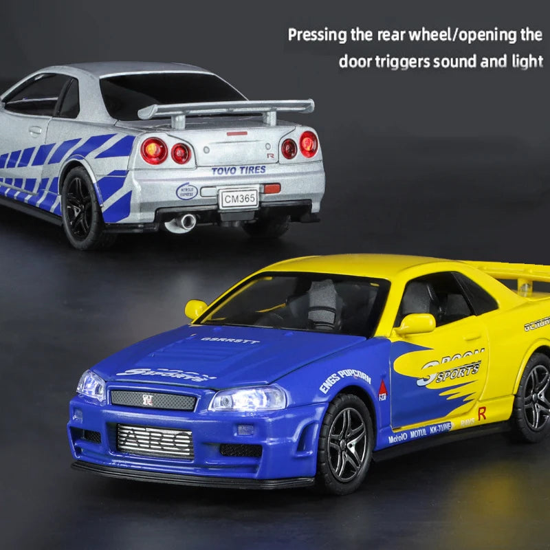 1:32 GTR R34 SKYLINE Fast Alloy Simulation Car Model Diecasts & Toy Vehicles And Furious Cars Decoration toy for Gift