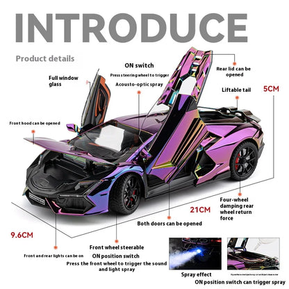 1:24 Lamborghini Revuelto Spray Plating Version With Water Spray, Fog Effect Realistic Simulation Alloy Model Boy Gift