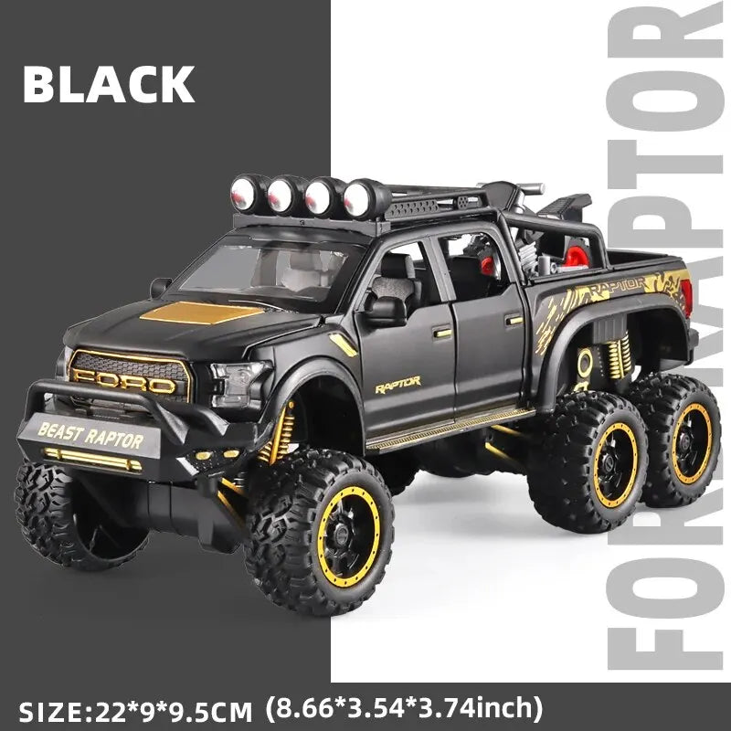 1:24 Pickup Trucks for Boys F150 Raptor Diecast Metal Model Car With Sound and Light for Kids Age 3 Year and Up