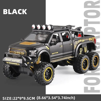 1:24 Pickup Trucks for Boys F150 Raptor Diecast Metal Model Car With Sound and Light for Kids Age 3 Year and Up