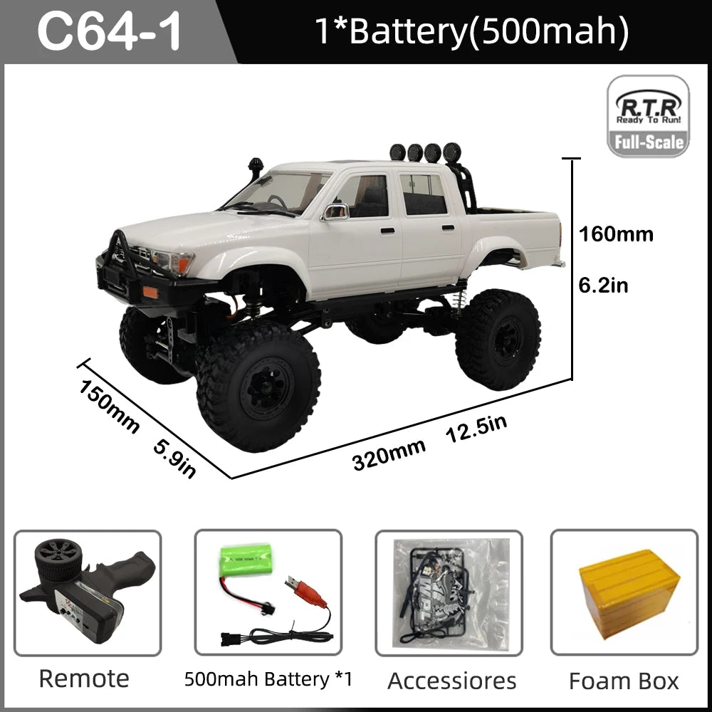 New WPL C64-1 RC Car 1:16 Hailax 2.4G 4WD Remote Control Pick-up Truck Controllable LED Light Electric Toy Off-Road Vehicle Mode