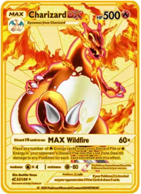 Pokemon English Metal Game Collection Card Anime Figure Charizard Pikachu Blastoise Mewtwo Battle Collection Carte Card Toy Gift