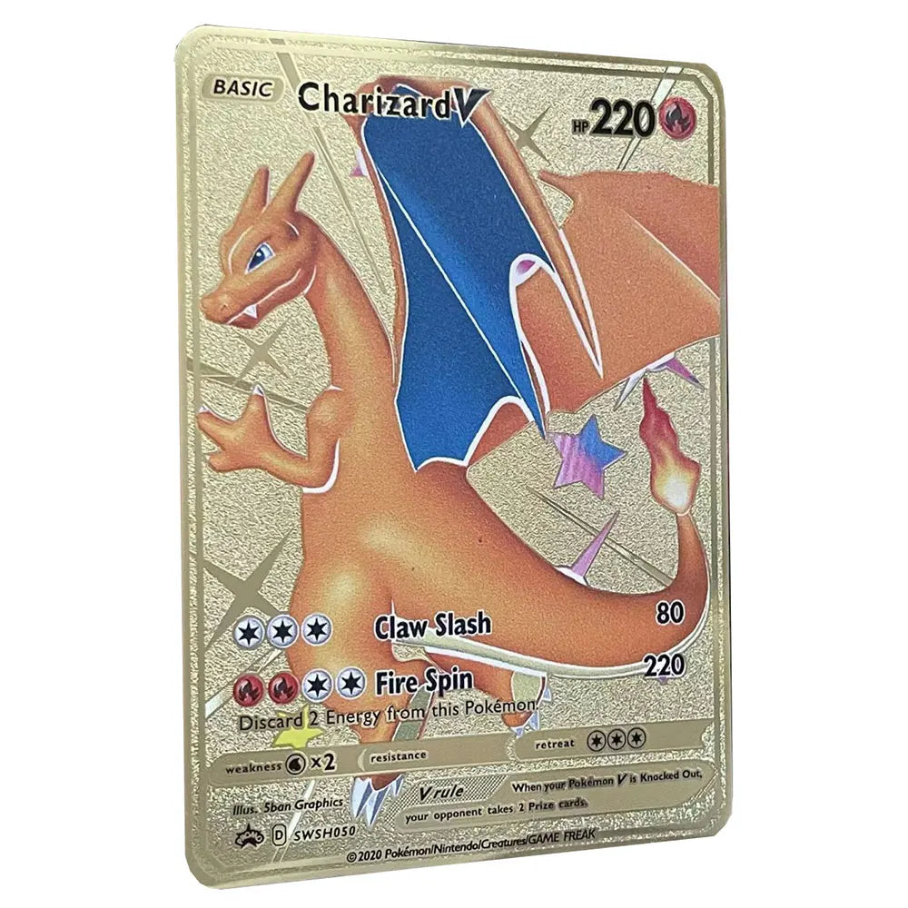 2025 NEW Pokemon Metal Card 10000 Points Arceus Charizard Super Card Golden English Mewtwo Vmax GX EX Anime Collection Cards Gif