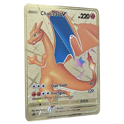 2025 NEW Pokemon Metal Card 10000 Points Arceus Charizard Super Card Golden English Mewtwo Vmax GX EX Anime Collection Cards Gif
