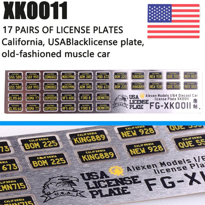 1:64 Alloy Car Model Alexen XK0001-XK0023 Metal License Plate Number Plate 1/64 Model Accessories Making Tools Hobbyist DIY