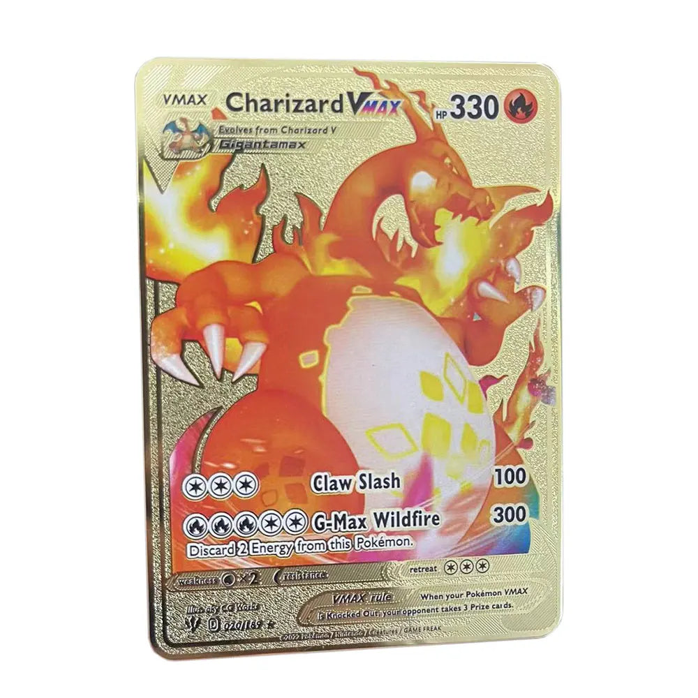2025 NEW Pokemon Metal Card 10000 Points Arceus Charizard Super Card Golden English Mewtwo Vmax GX EX Anime Collection Cards Gif