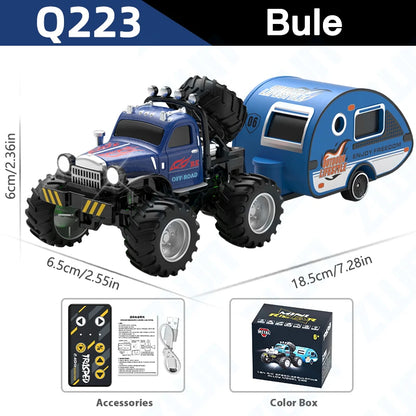 Q222 Q223 1:64 Mini RC Truck with Trailer Monster-Regulating Alloy All Terrain Remote Control Model Cars Toys for Kids Gift