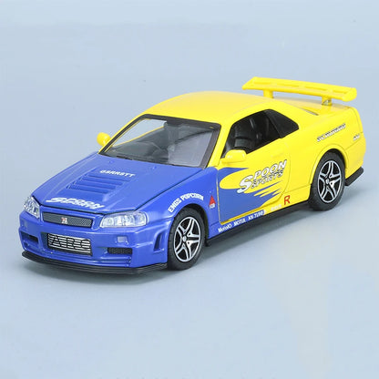 1:32 GTR R34 Super Racing Car Alloy Diecast Exquisite Model Fast Furious Sound Light Simulated Children Birthday Gift Boy Toy