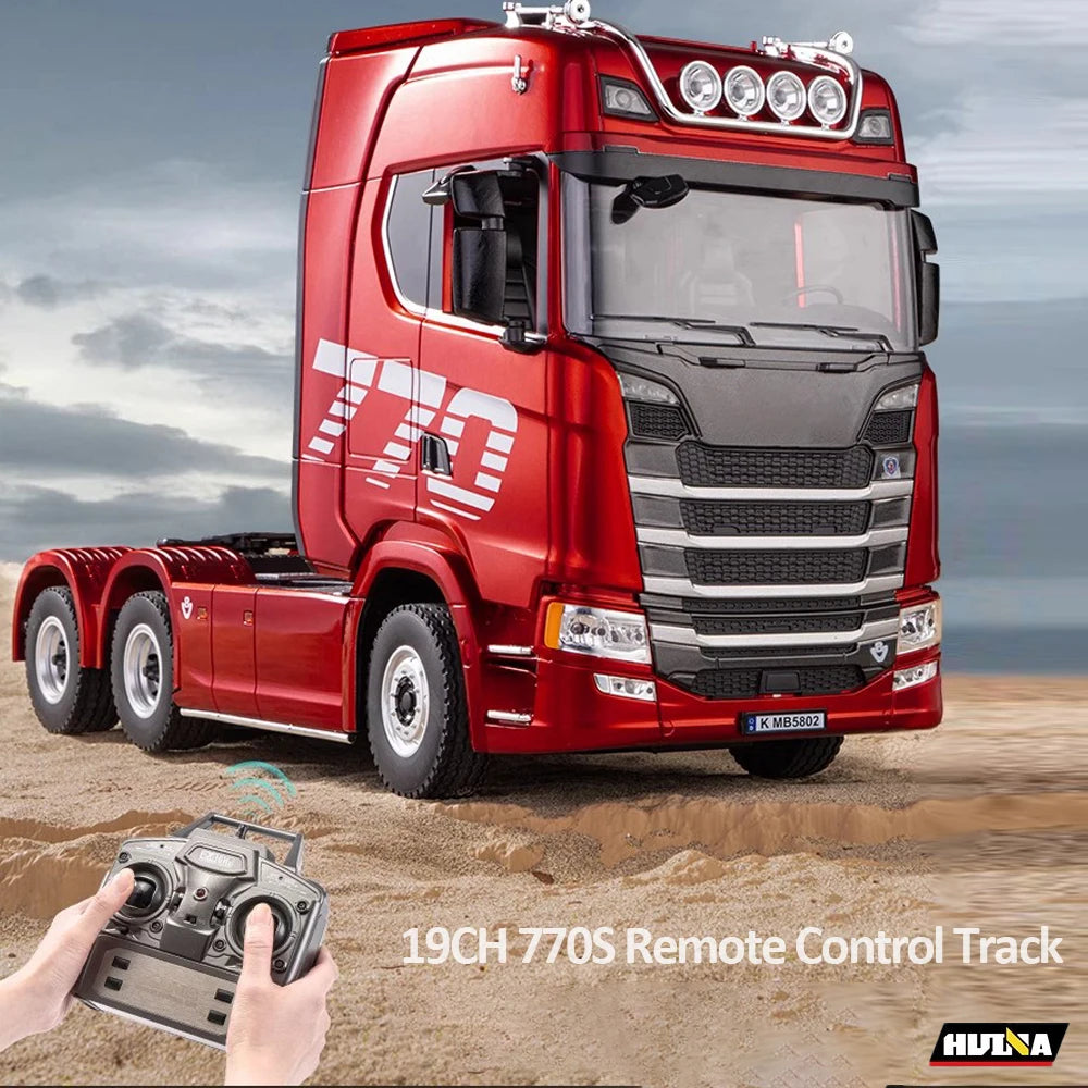 HUINA 1/18 19CH RC Truck 1501 770S Scania Alloy Tractor 2.4G Remote Control Engineering Trailer Truck with Light and Sound Toys