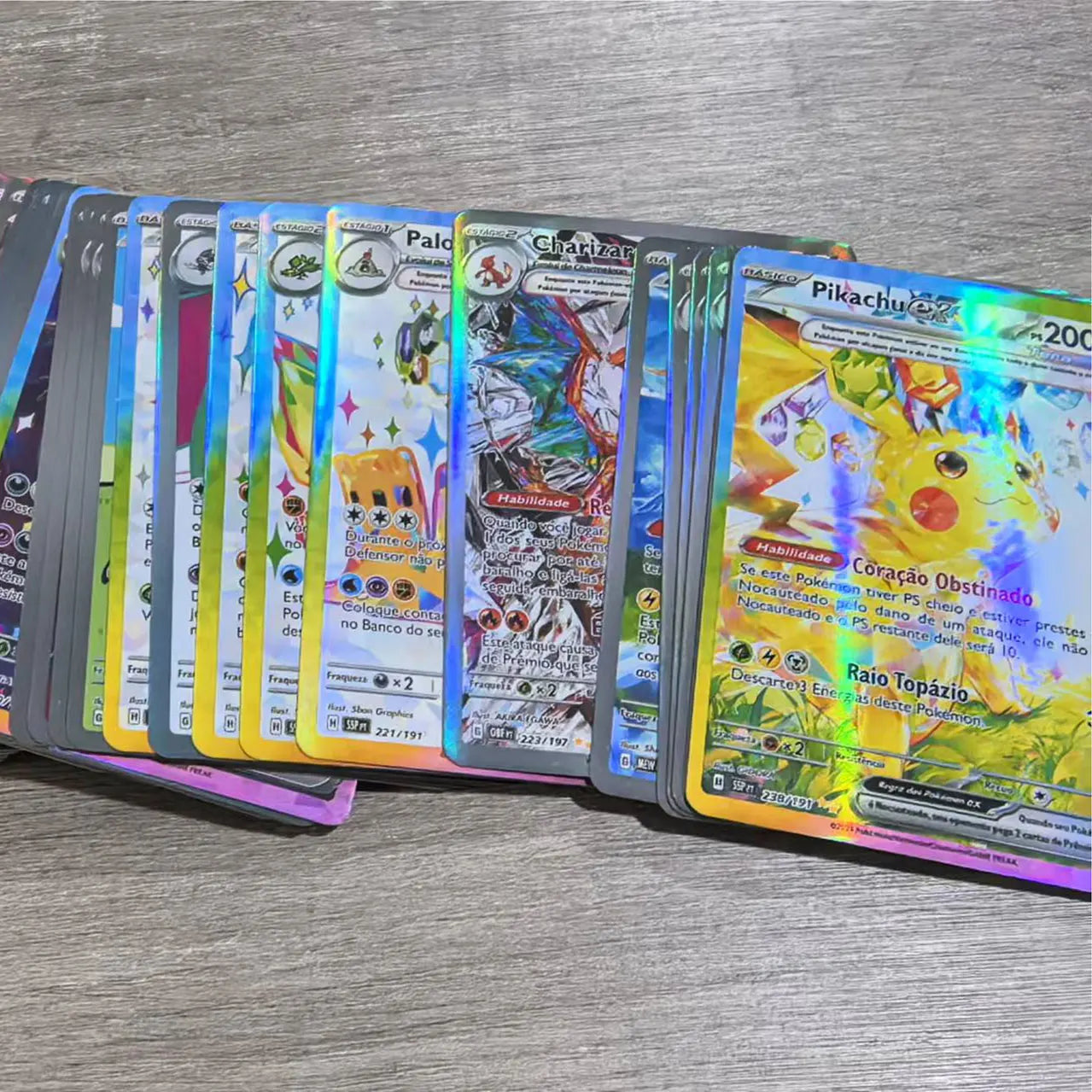 100Pcs Portuguese Pokemon Cards Terastal Pikachu Vstar Vmax GX Letter Rainbow Arceus Shiny Charizard trade card children toy