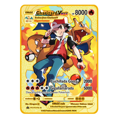 2026 NEW Pokemon Metal Card 10000 Points Arceus Charizard Super Card Golden English Mewtwo Vmax GX EX Anime Collection Card Gift