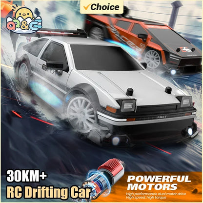 RC Drifting Car 1:24 4WD 30km/H High Speed LED Lights Gyro 2.4Ghz Remote Control with PVC Shell Electric Toys for Boys Kids Gift