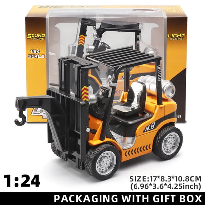 1:24 Scale Alloy Construction Forklift & Crane Toy Model with Retroactive Motion & Sound & Light Effects - Ideal for Kids' Play