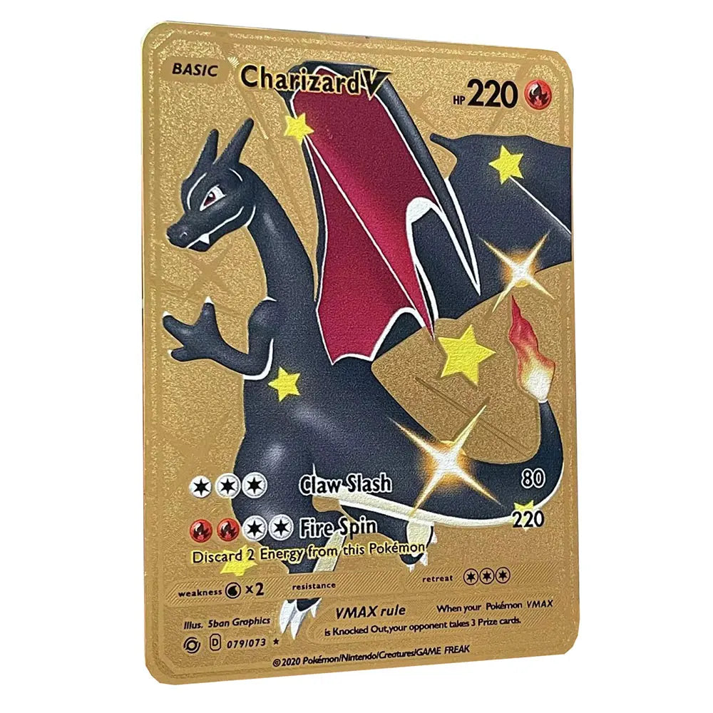 2025 NEW Pokemon Metal Card 10000 Points Arceus Charizard Super Card Golden English Mewtwo Vmax GX EX Anime Collection Cards Gif