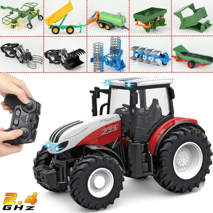 1/24 2.4G RC Farmer Car Toys Set for Children Remote Control Tractor Trailer with Lights Electric Farm Vehicle Truck Kids Gifts