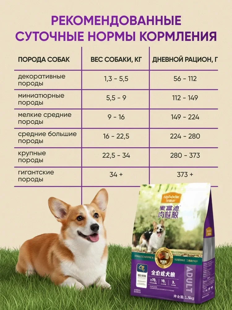 Myfoodie dry dog food, with duck chunks and calcium-rich milk granules, 1.5 kg