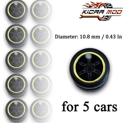 1/64 Wheels with Fixed Rubber Tires Six Spoke for Toy Model Diecast Cars Refiting Parts for Hotwheels (5 sets for 5 Cars)