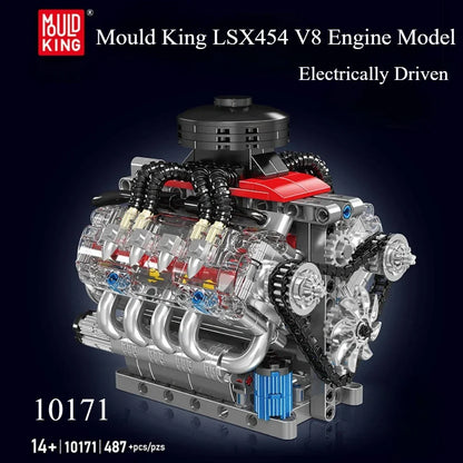 MOULD KING 10171 Technical Motorized LSX454 V8 Engine Building Block Toys Educational Car Bricks Children MOC Toys Gift For Kids