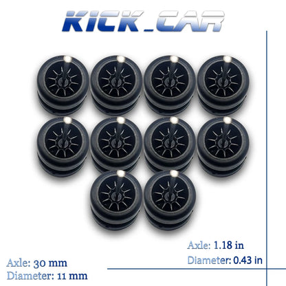 1/64 Wheels with Fixed Rubber Tires Ten Spoke for Toy Model Diecast Cars Refiting Parts for Hotwheels (5 sets for 5 Cars)