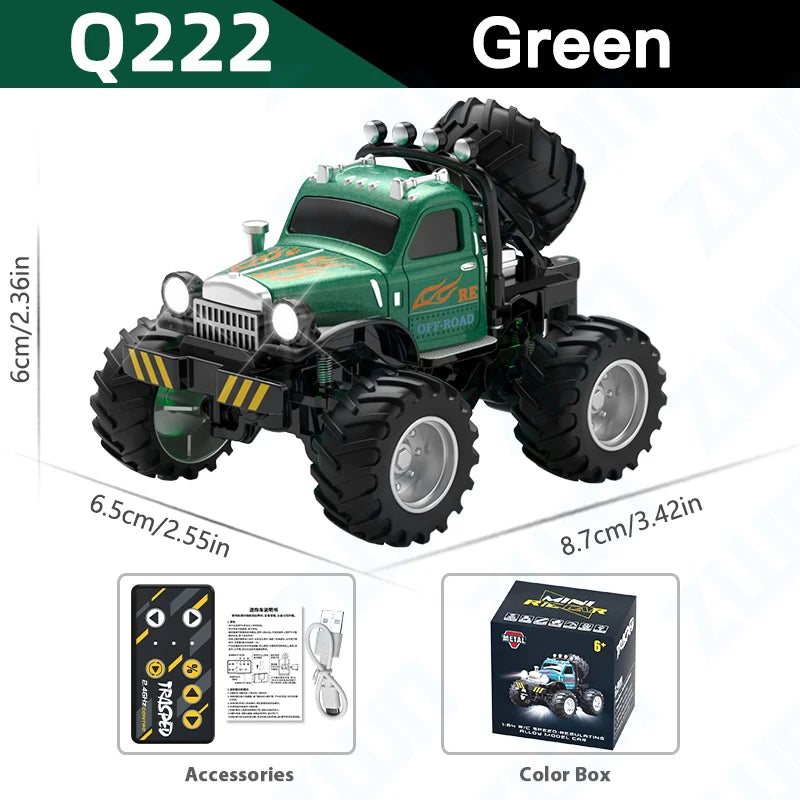 Q222 Q223 1:64 Mini RC Truck with Trailer Monster-Regulating Alloy All Terrain Remote Control Model Cars Toys for Kids Gift