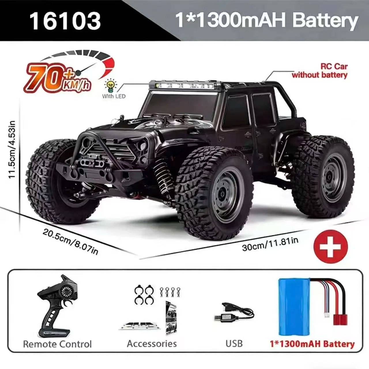 1:16 70KM/H Or 50KM/H 4WD RC Car With LED Remote Control Cars High Speed Drift Monster 4x4 Truck for Kids vs Wltoys 144001 Toys