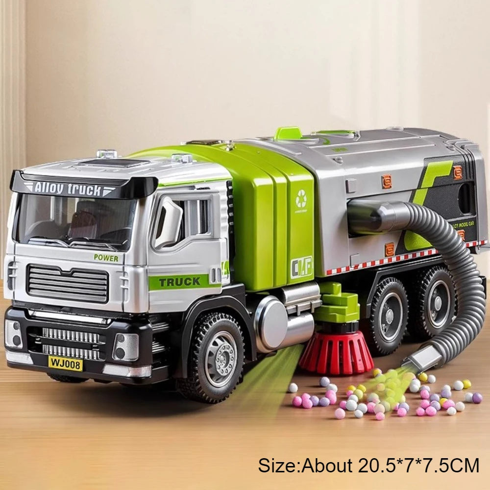 1:50 Electric Vacuum Cleaner Sweeper Garbage Truck Model Toy Alloy Diecast Light Sound Engineering Vehicle Gifts for Children