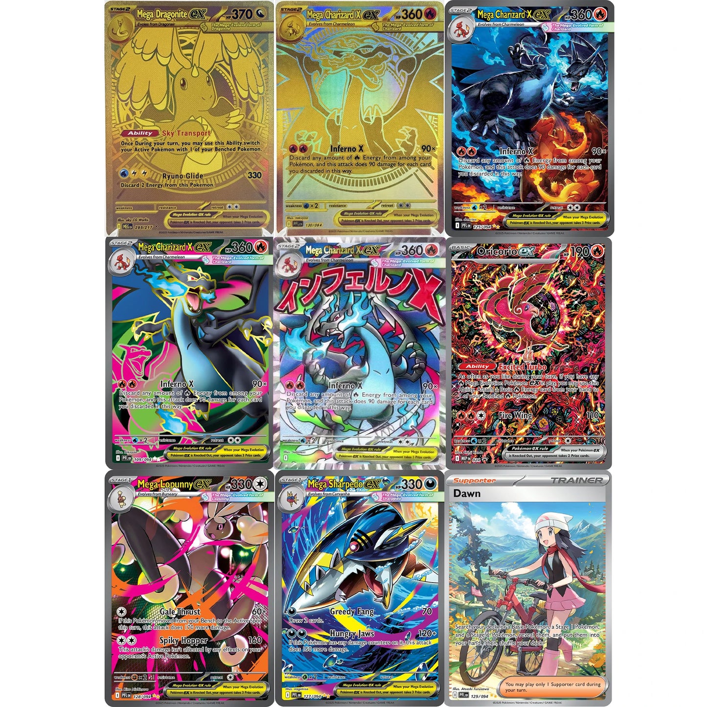 PKM Mega Dream ex Phantasmal Flames Inferno X Set Dragonite Gengar Charizard X SAR/MA/MUR Rare Card Replica Proxy Game Cards