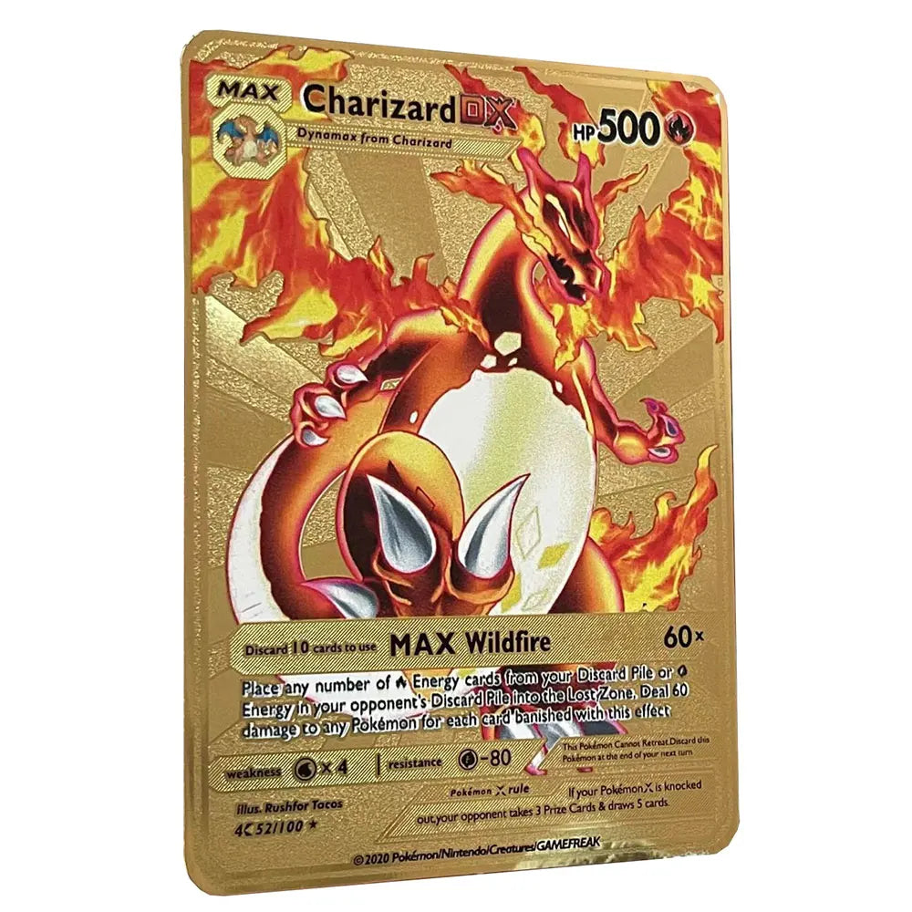 2025 NEW Pokemon Metal Card 10000 Points Arceus Charizard Super Card Golden English Mewtwo Vmax GX EX Anime Collection Cards Gif