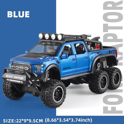1:24 Pickup Trucks for Boys F150 Raptor Diecast Metal Model Car With Sound and Light for Kids Age 3 Year and Up