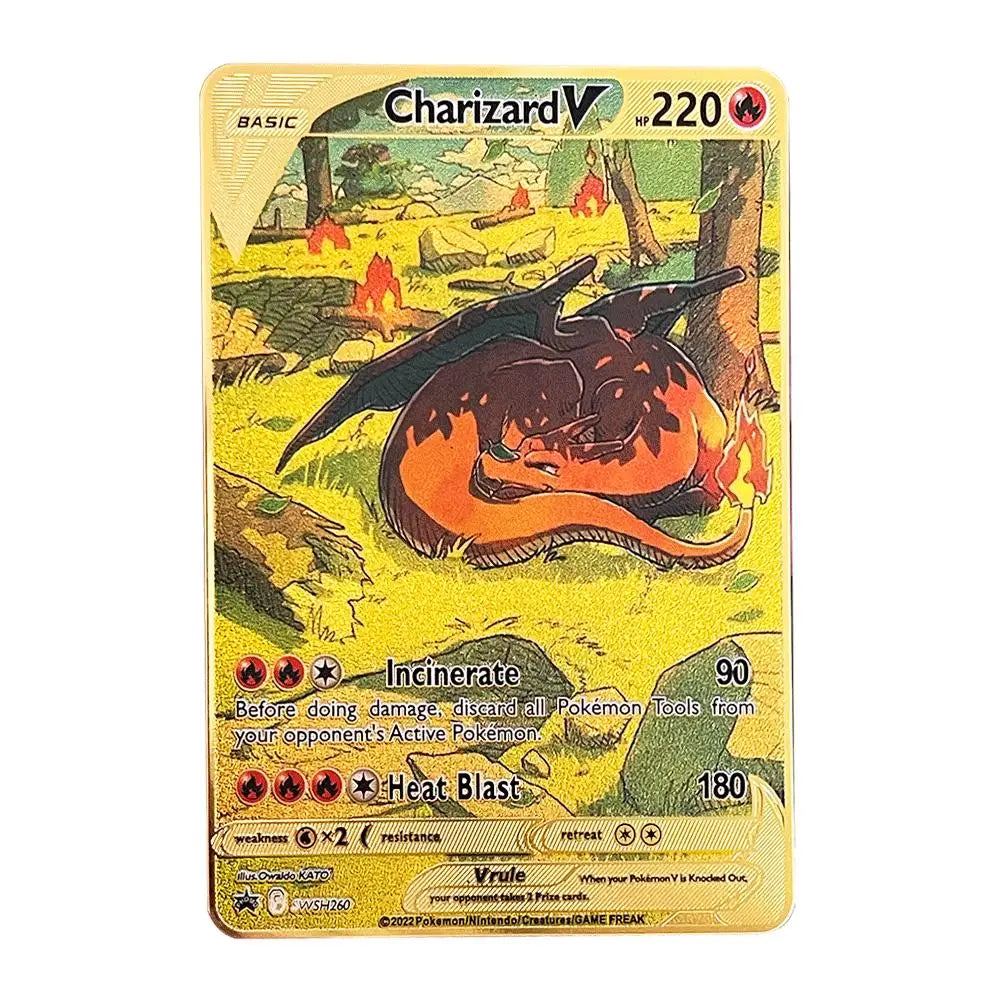 2025 NEW Pokemon Metal Card 10000 Points Arceus Charizard Super Card Golden English Mewtwo Vmax GX EX Anime Collection Cards Gif