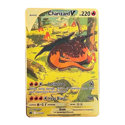 2025 NEW Pokemon Metal Card 10000 Points Arceus Charizard Super Card Golden English Mewtwo Vmax GX EX Anime Collection Cards Gif