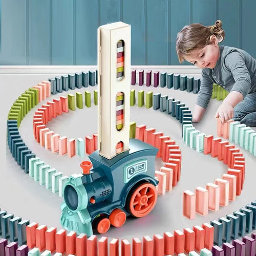 Kids Automatic Laying Domino Train Electric Car Dominoes Clips and Domino Accessories Brick Blocks Kits Games Educational Toys C