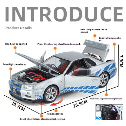Nissan Skyline GT-R R34 1:18 Scale Alloy Die-Cast Model Car – Highly Detailed Collectible Replica - Boys' Gift Selection