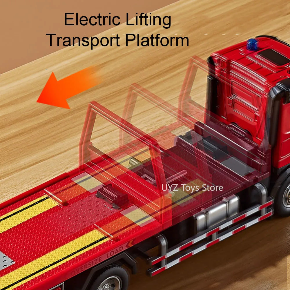 1:24 Electric Flatbed Trailer Cement Pump Truck Model Toys Diecast Alloy Car Doors Opened Sound Light Vehice Children's Boy Gift