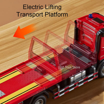 1:24 Electric Flatbed Trailer Cement Pump Truck Model Toys Diecast Alloy Car Doors Opened Sound Light Vehice Children's Boy Gift