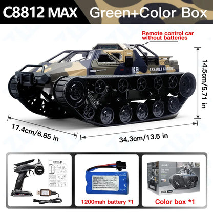 C8812/ C8812 MAX LED Light Full Scale Tracked Tank Simulation Model Toy RC Car Drift Remote Control Off-Road Vehicle for Kids
