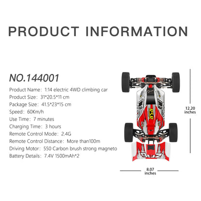 WLtoys 144001 Racing RC Car,1:14 Scale High Speed Remote Control Car, 60Km/h, Suitable for Outdoors and gift