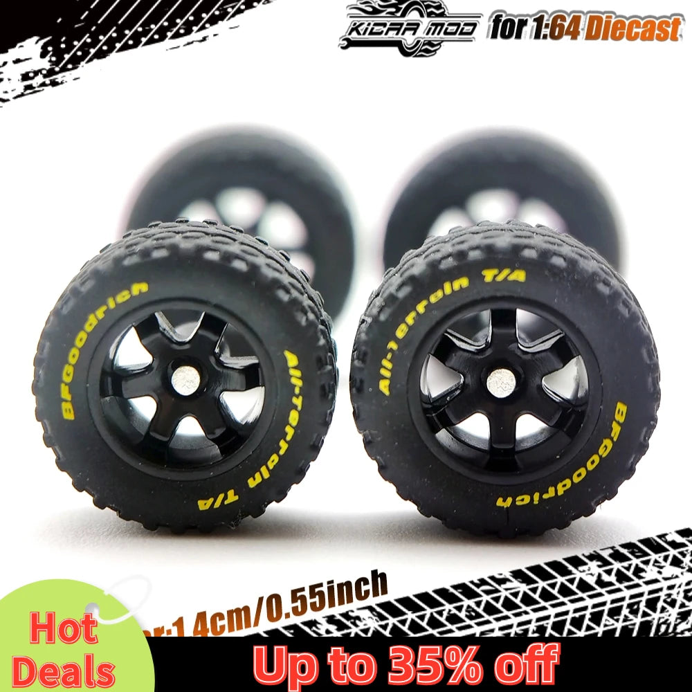 1/64 14mm Rubber Tires Tyre band letter & Diecast Car Wheels for 1:64 For Off-Road Dedicated to Pickup Trucks,Large Sedan(1 Set)